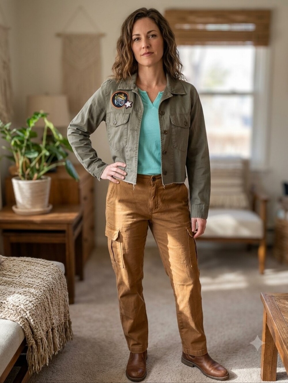 Abercrombie & Fitch Women's Cropped Army Green Jacket